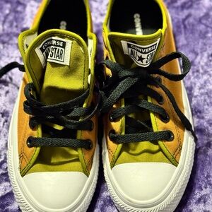 Custom Converse. Never worn. Size 7.5 in women’s. Olive black brown and white